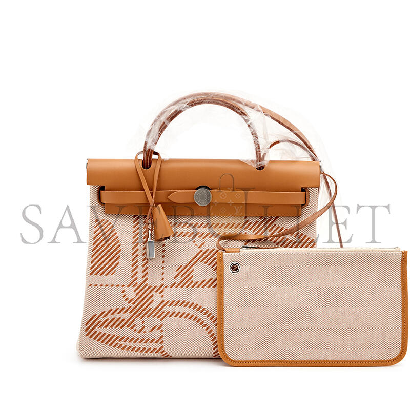 H**mes GOLD VACHE HUNTER AND TOILE BRIDES DE GALA HERBAG 31 PALLADIUM HARDWARE (31*26*11.5cm)